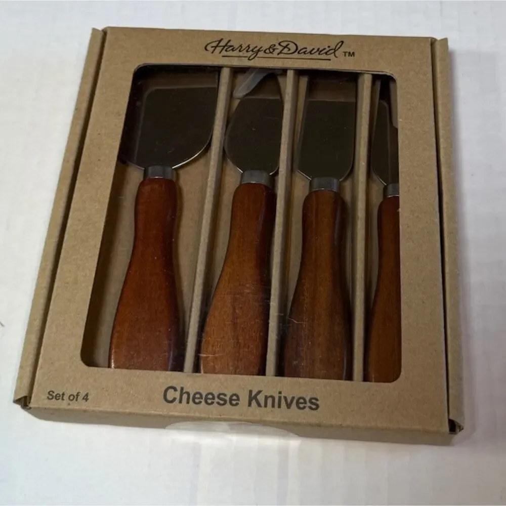 Harry & David Acacia Wood Cheese Knives Set Of 4 NIB